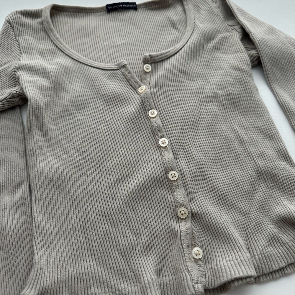 Beige Ribbed Button-Up Cardigan